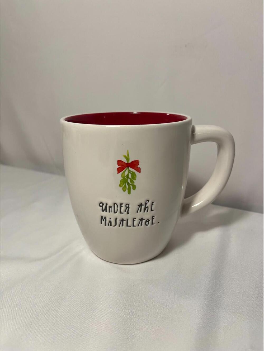Holiday UNDER THE MISTLETOE White Mug for Coffee or Tea Christmas Cup Rae Dunn